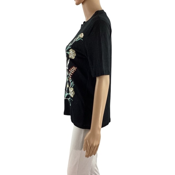 Maje Trinite Black Embroidered Linen T-Shirt Floral Mirror Stitch Size 1 (S) - Picture 4 of 7